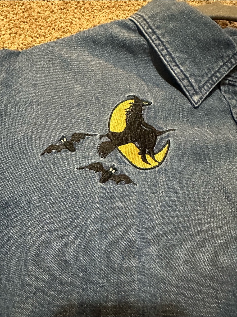 Holiday Editions denim long sleeve button up shirt Halloween embroidered size 2X - Picture 4 of 10